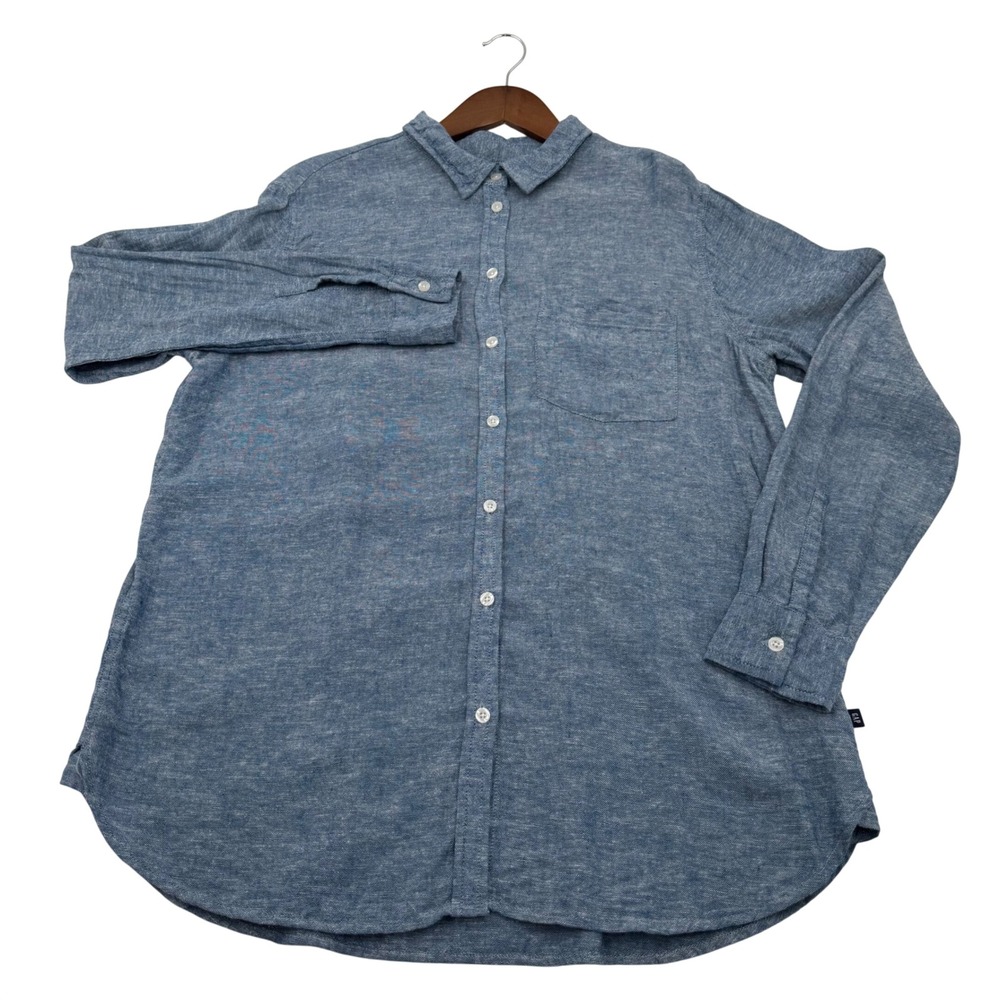 Gap‎ Blue Linen Cotton Blend Button Down Shirt Long Sleeve Collared Top